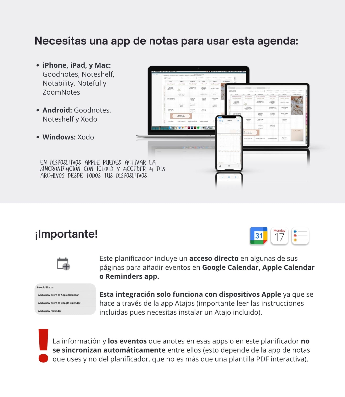 Agenda digital docente sin fecha - Versión horizontal