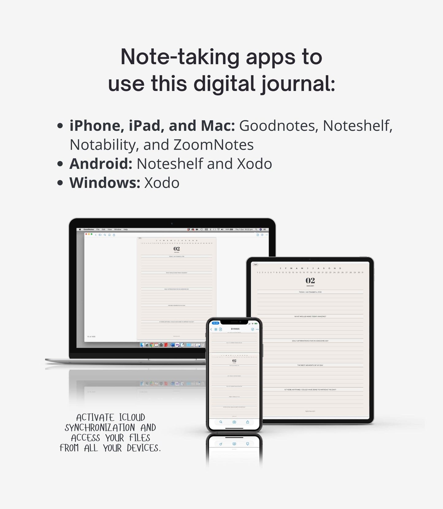 Diario digital de gratitud con páginas de colores