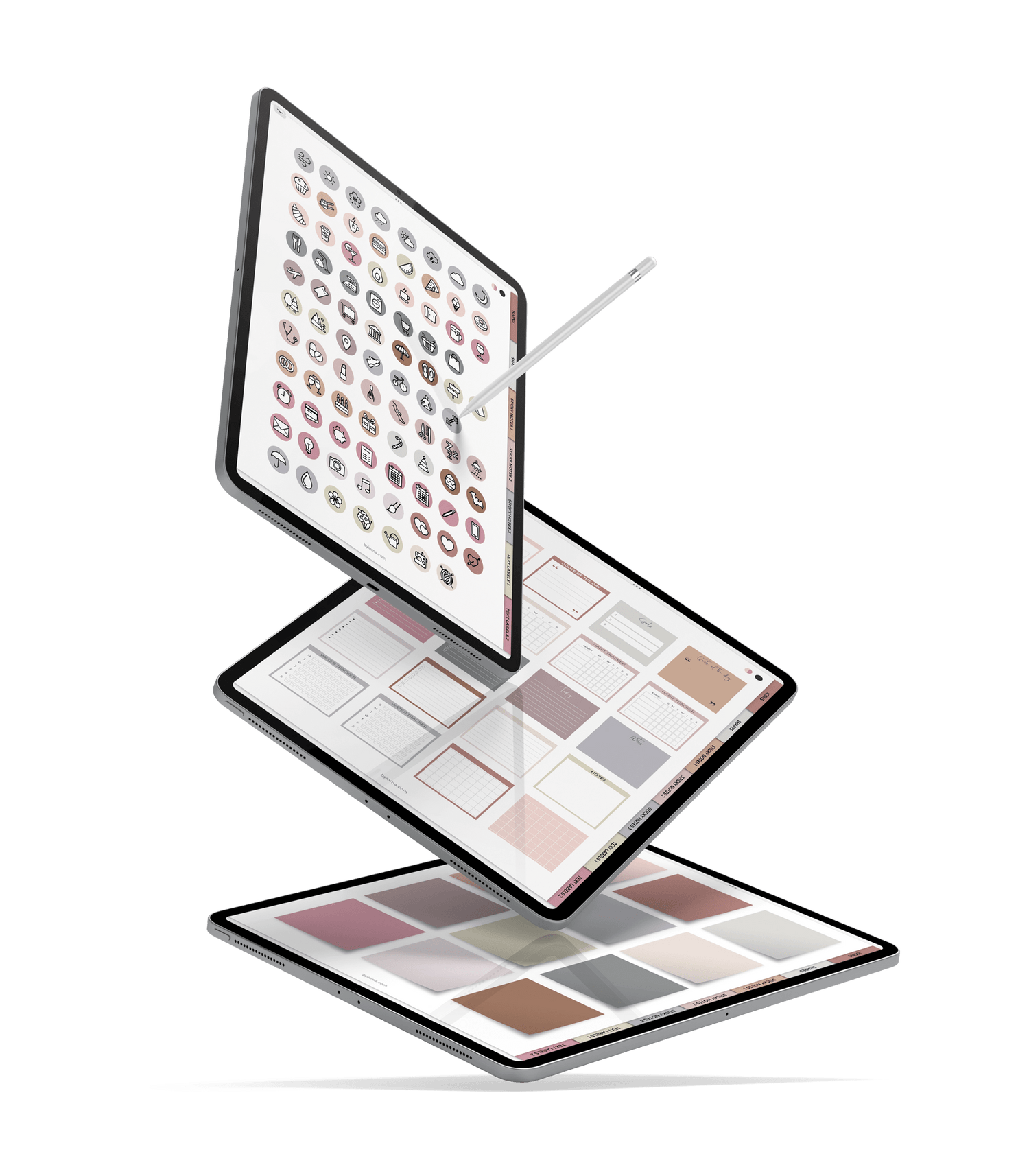 3 iPads with digital sticker book pages