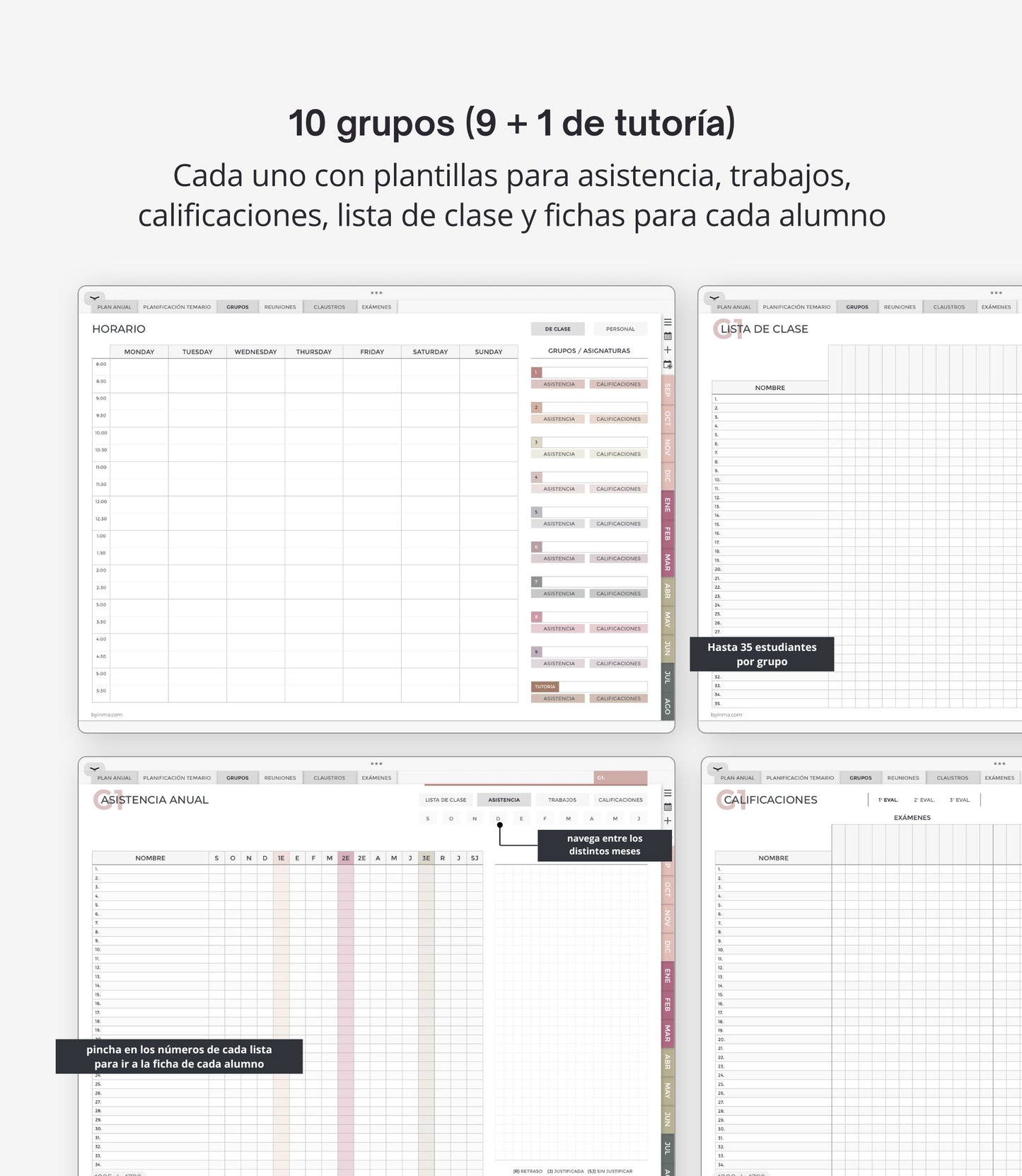 Agenda digital docente sin fecha - Versión horizontal