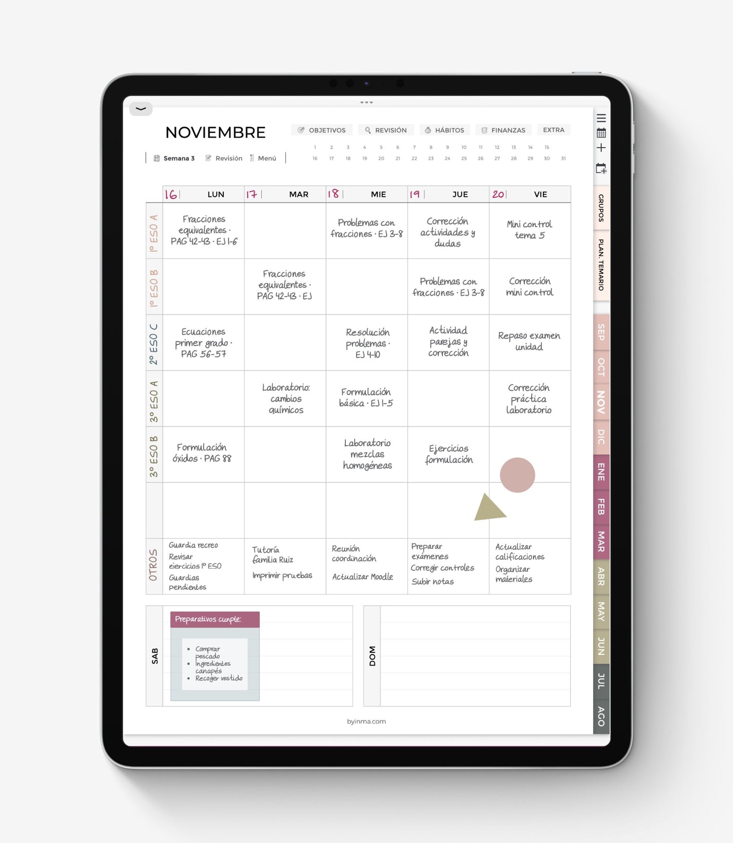 Undated digital planner for teachers - Spanish version (Portrait)