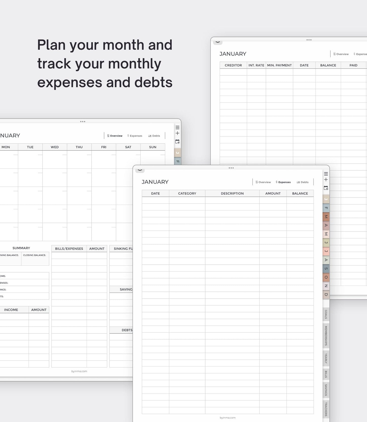Digital budget planner - Portrait version