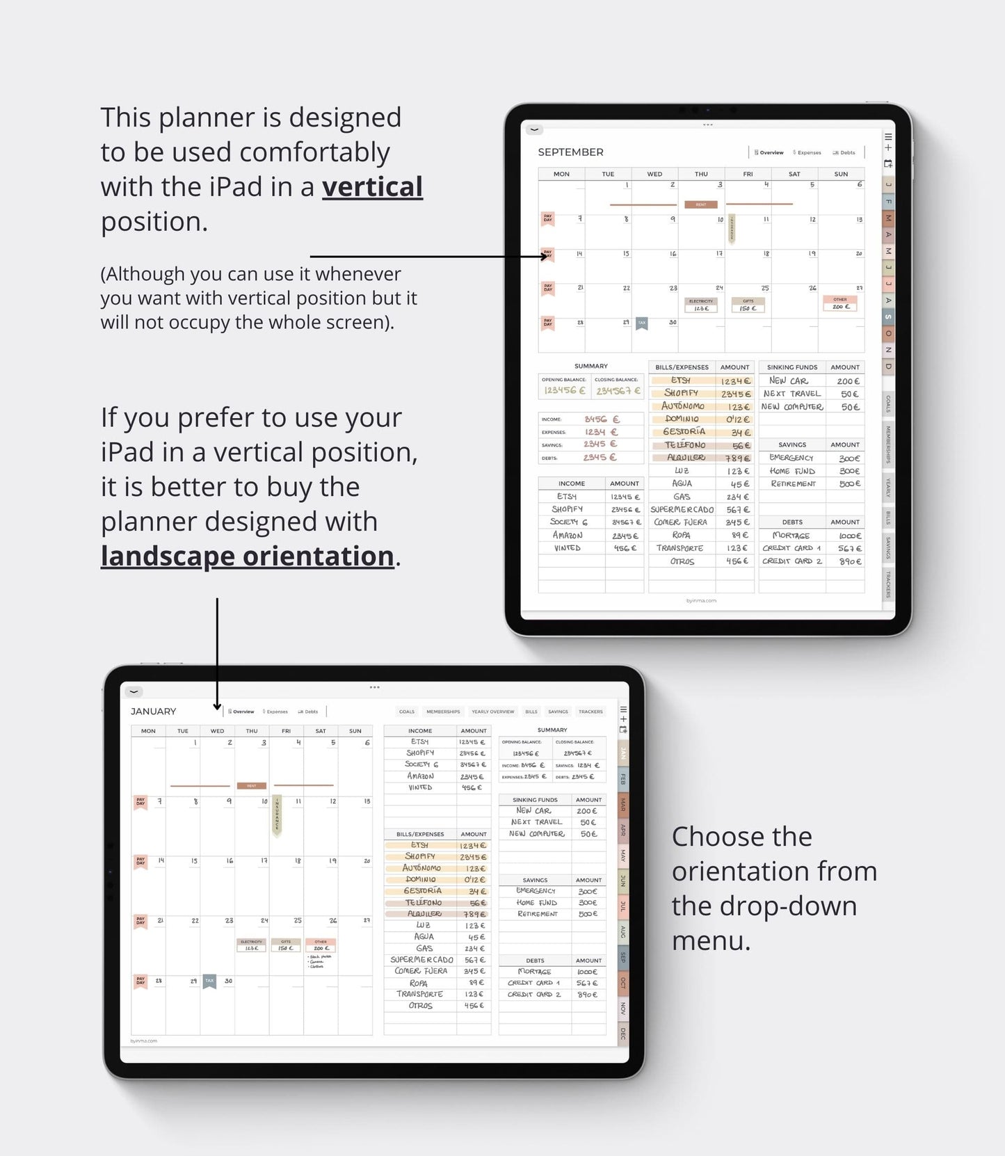 Digital budget planner - Portrait version