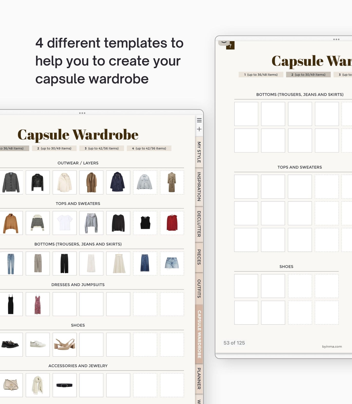 Digital capsule wardrobe planner