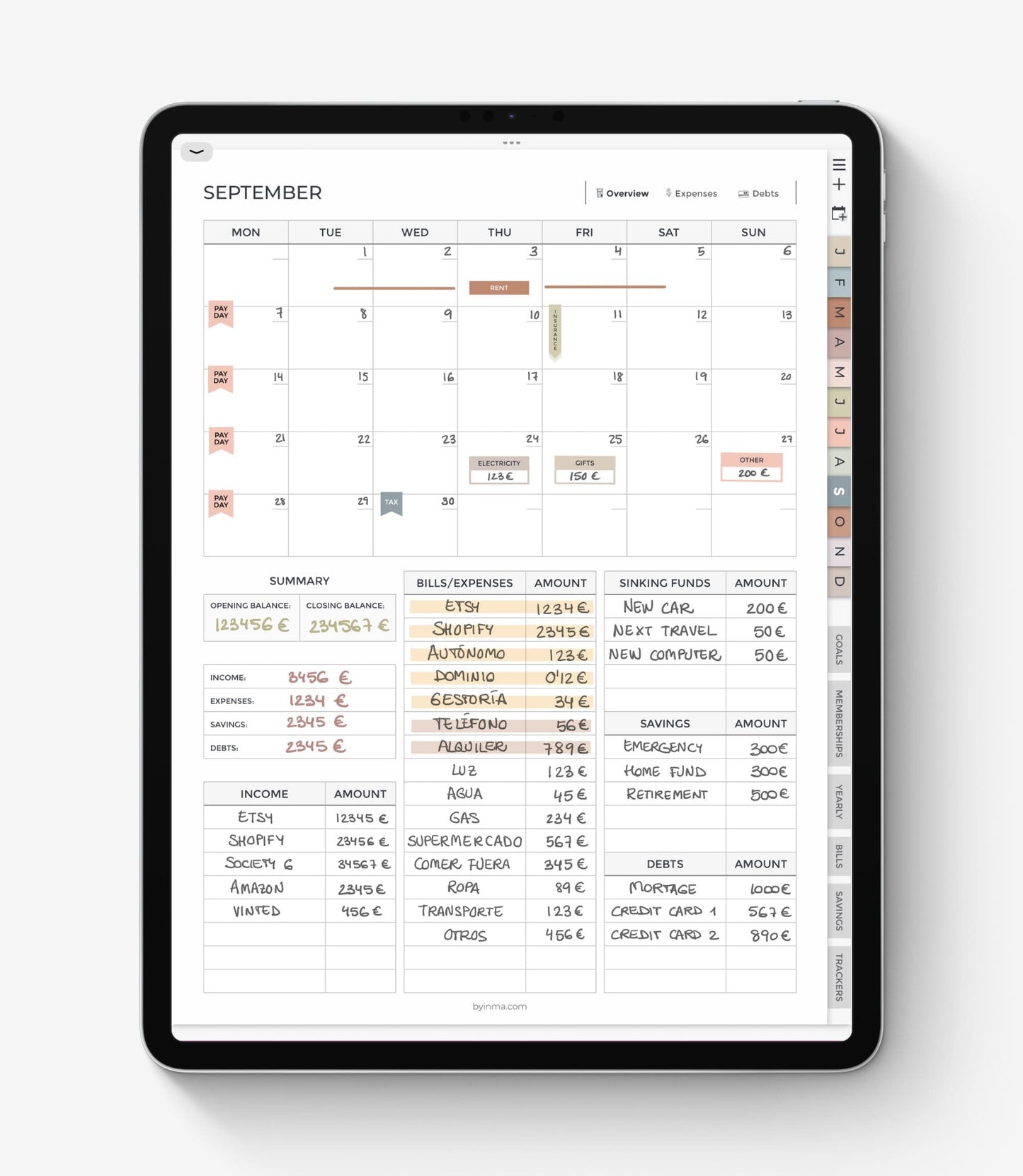 Digital health and fitness planner - Portrait version