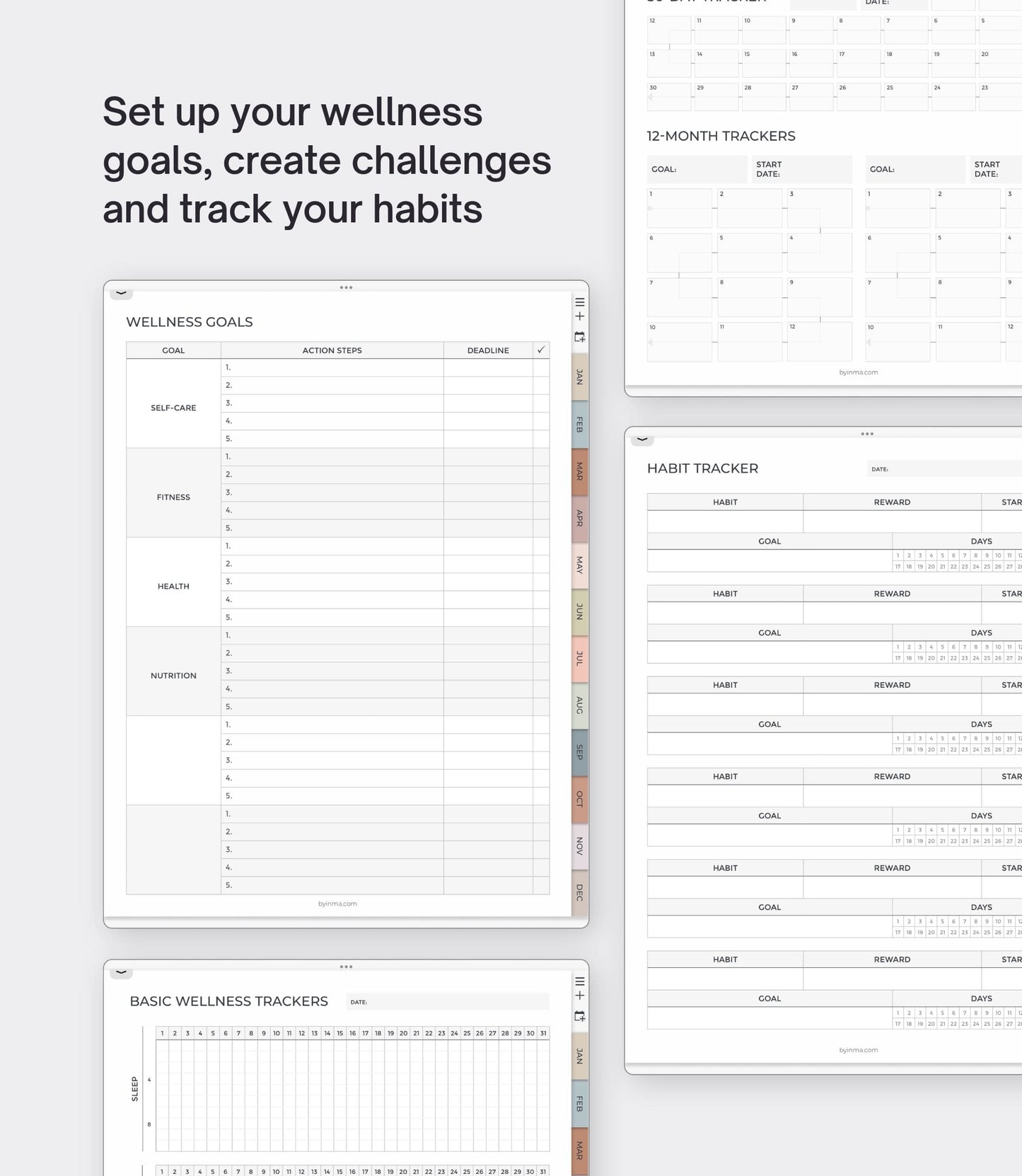 Digital health and fitness planner - Portrait version
