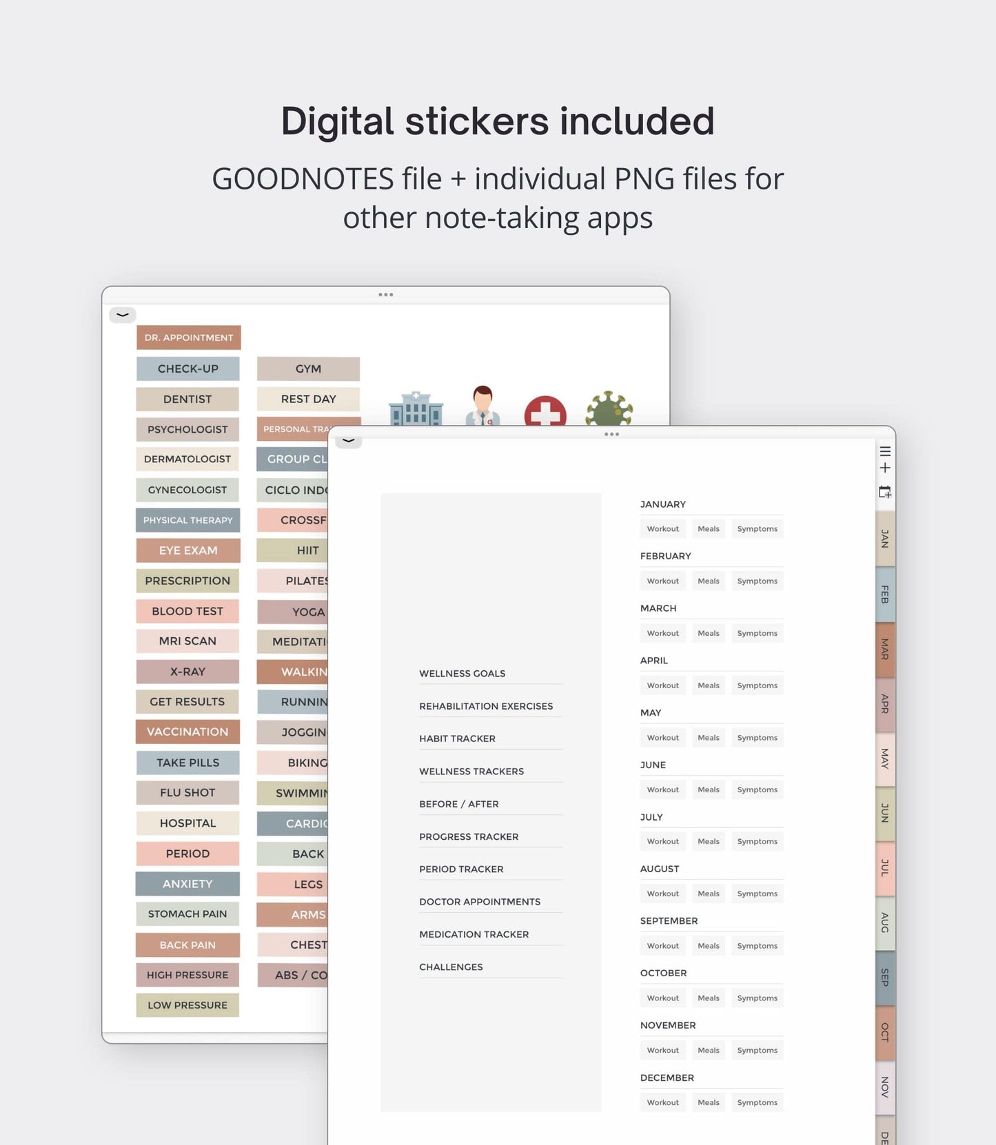Digital health and fitness planner - Portrait version