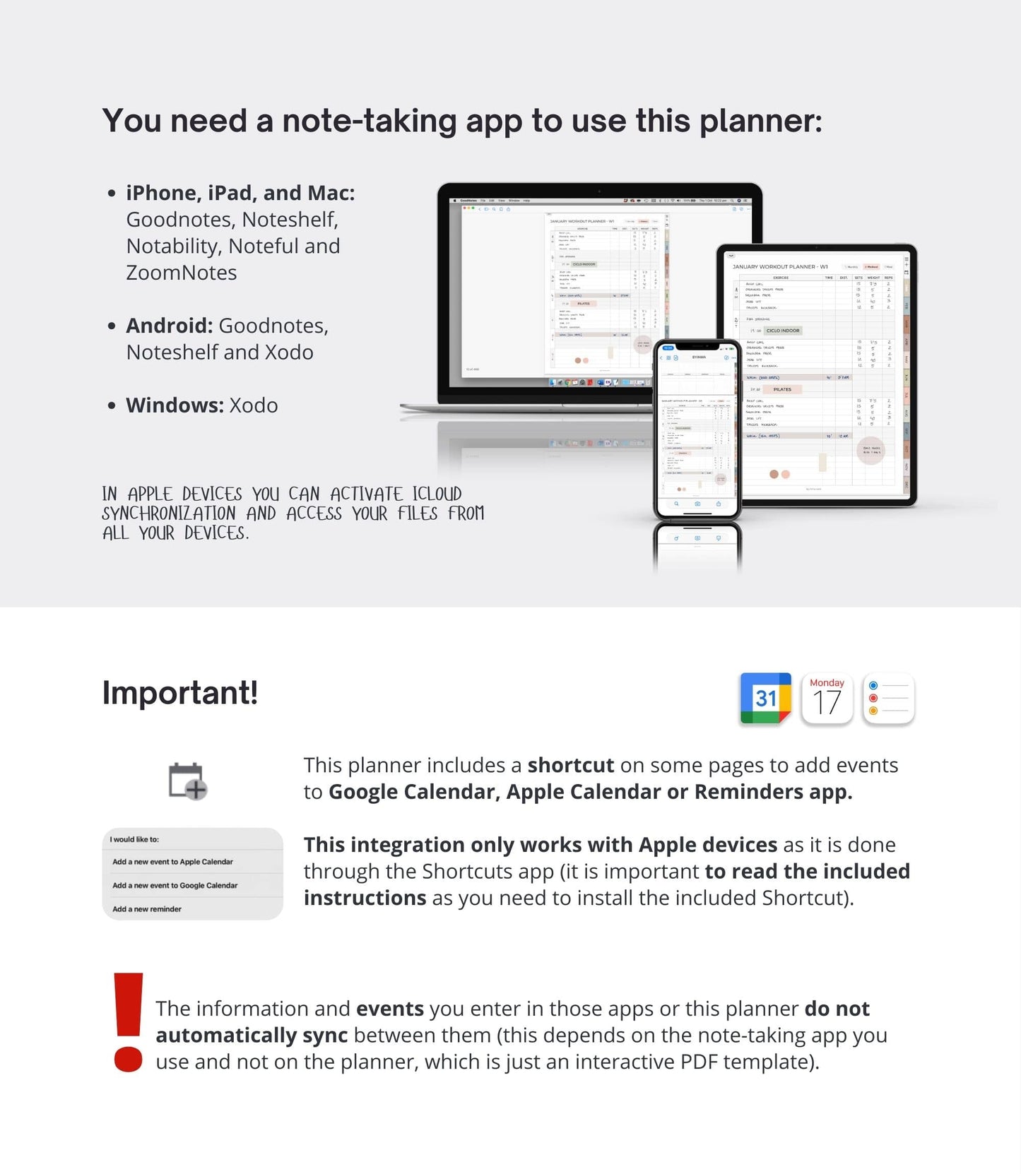 Digital health and fitness planner - Portrait version