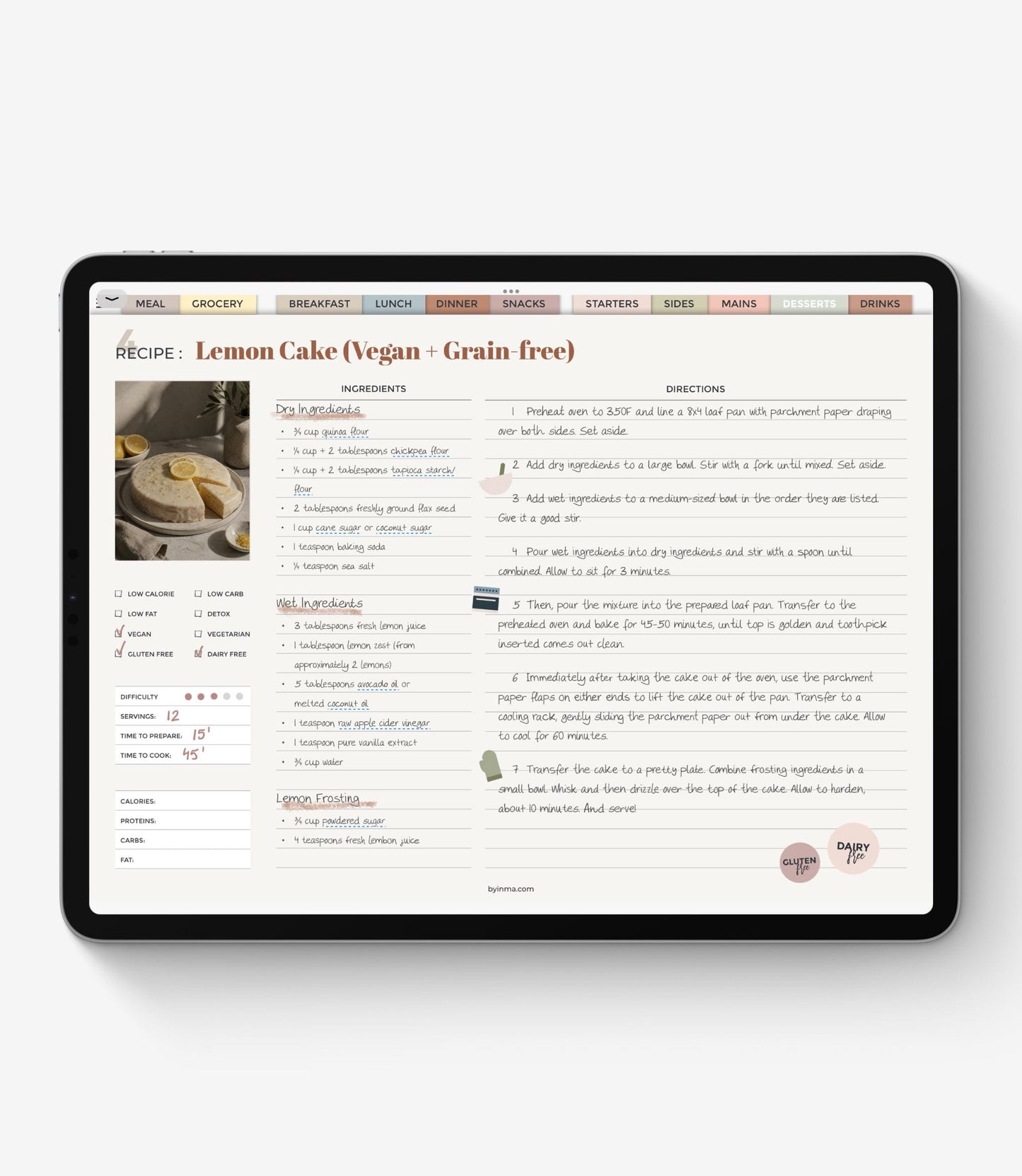 Cuaderno de recetas digital (Versión horizontal)
