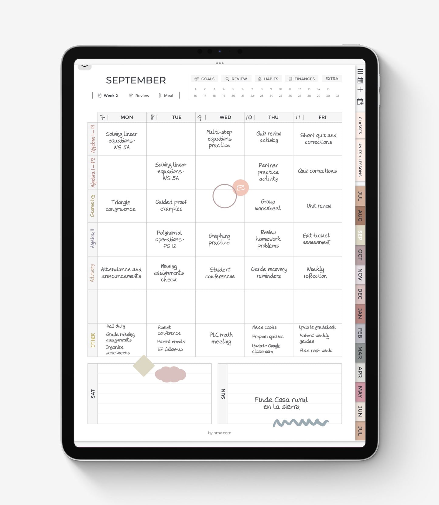 Undated digital planner for teachers - Portrait version