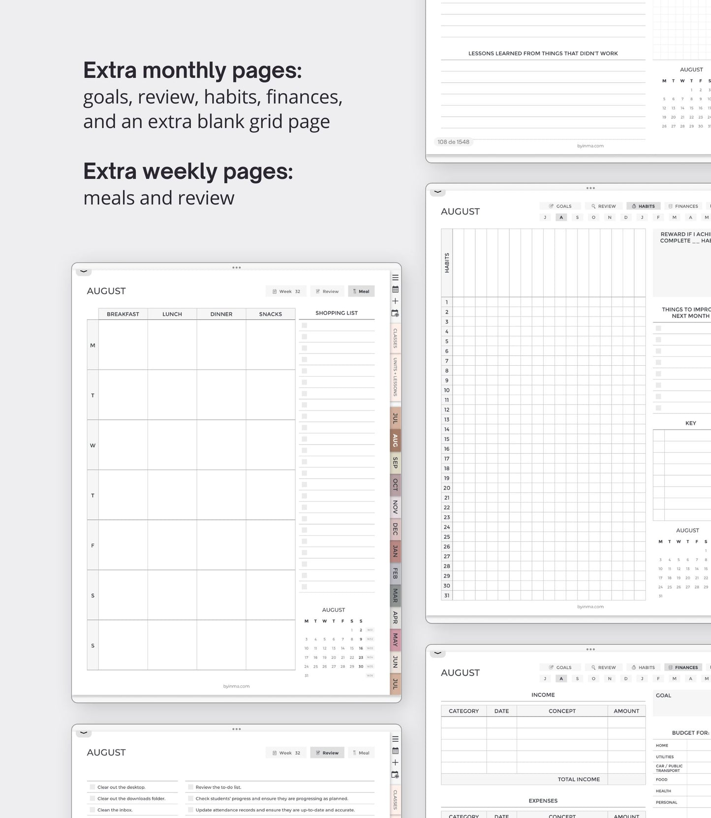 Undated digital planner for teachers - Portrait version