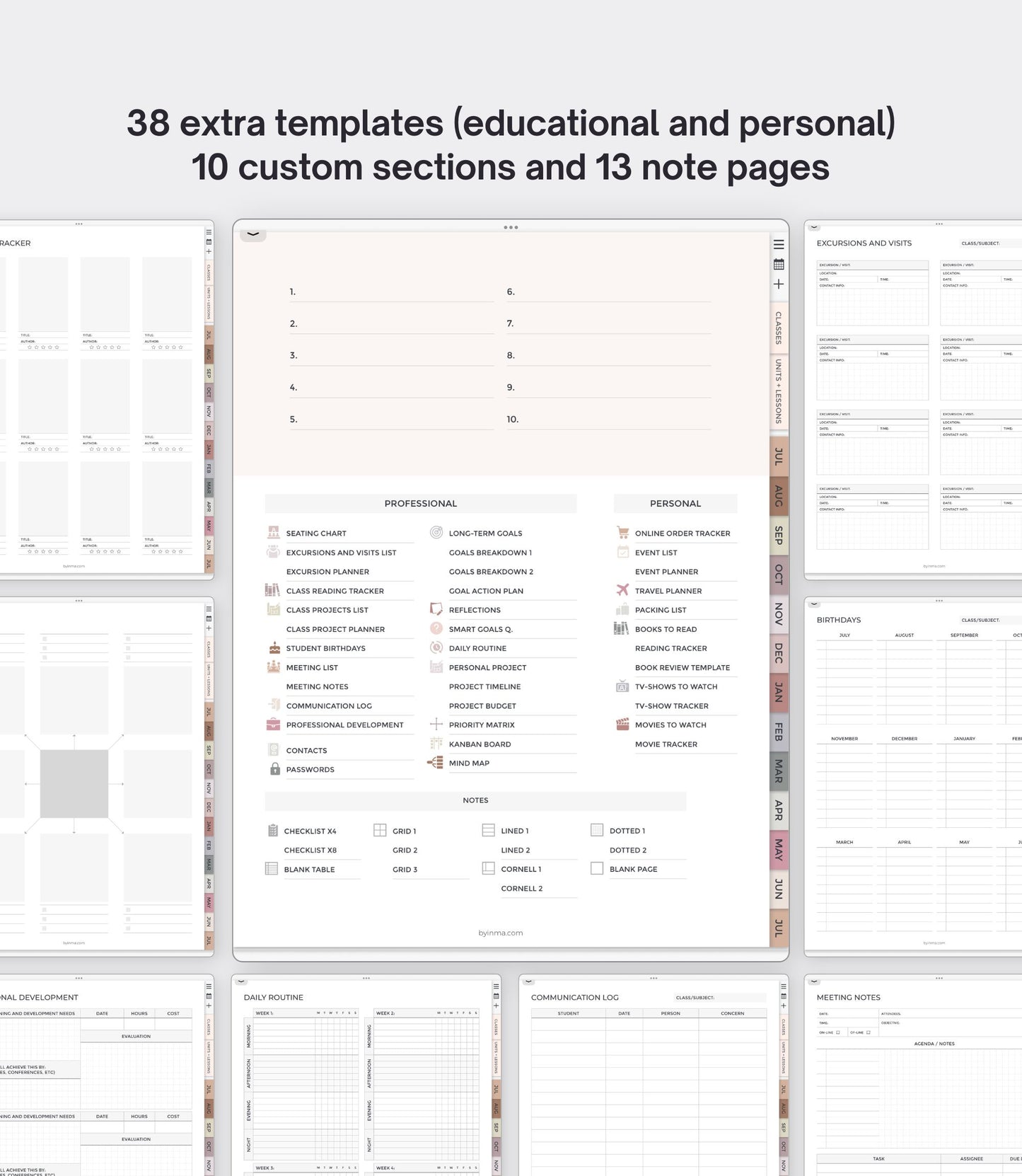 Undated digital planner for teachers - Portrait version