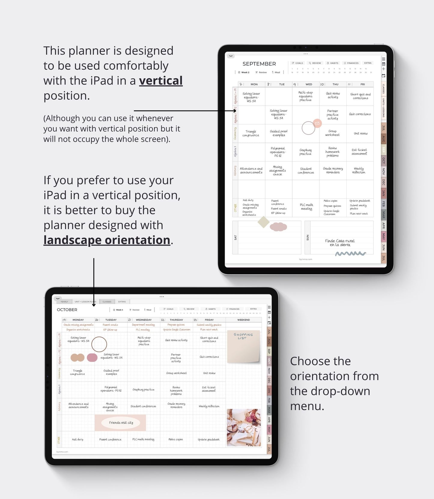 Undated digital planner for teachers - Portrait version