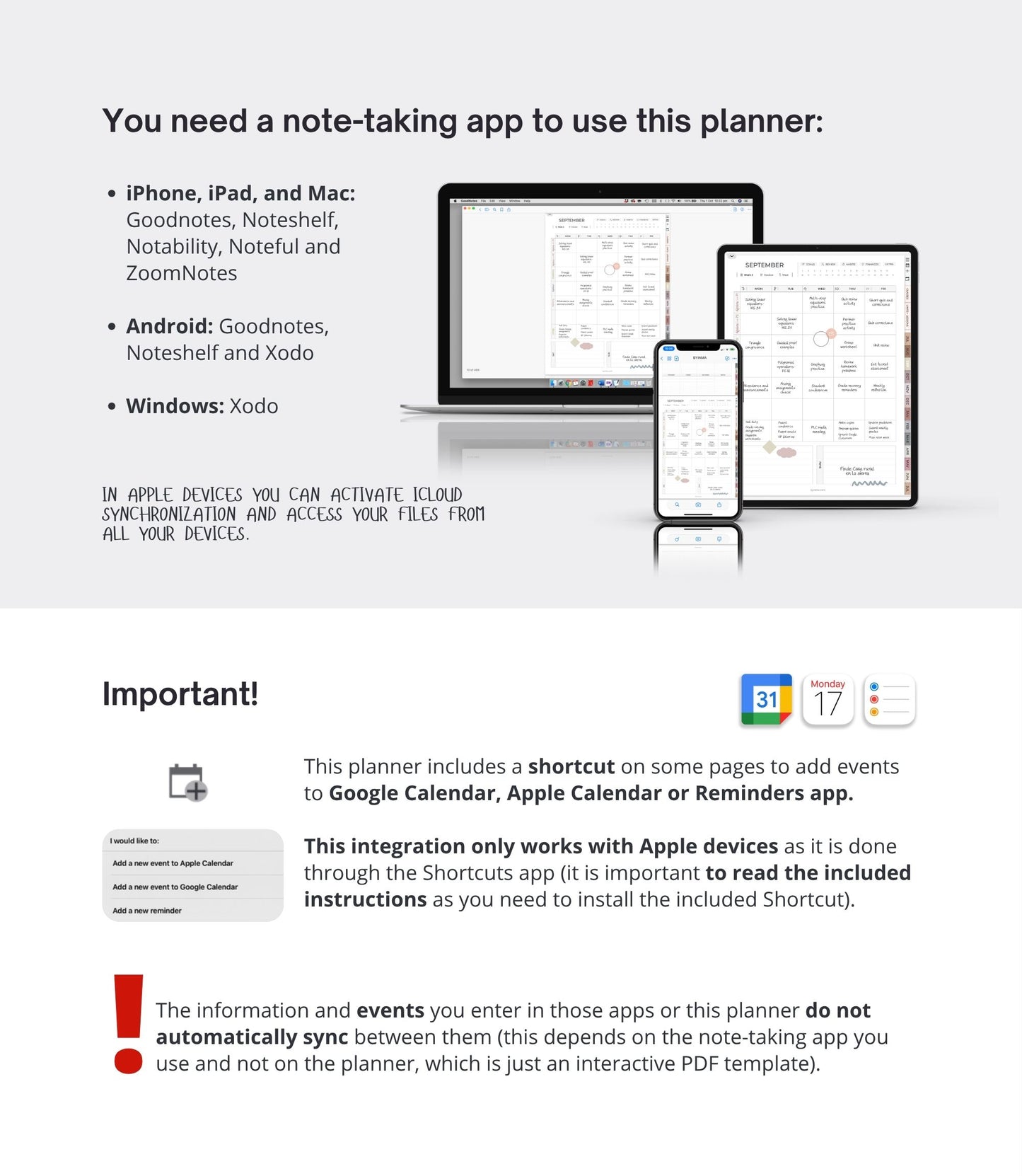 Undated digital planner for teachers - Portrait version