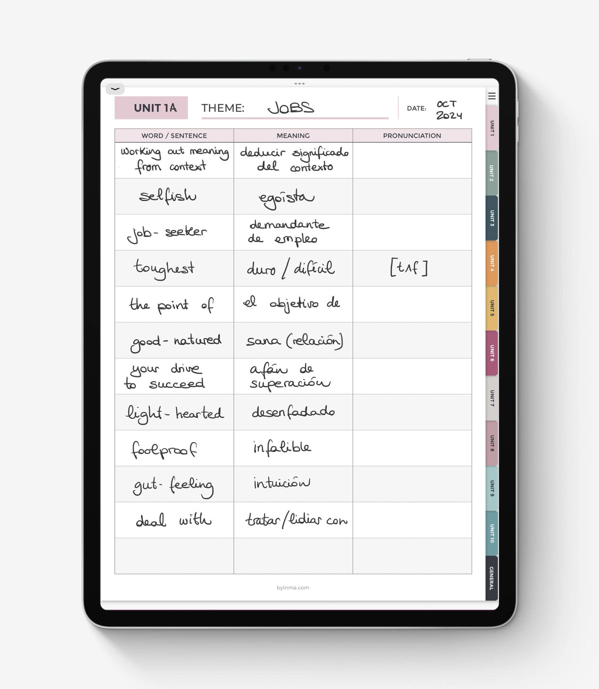 Digital vocabulary tracker - Language learning notebook for iPad – By Inma