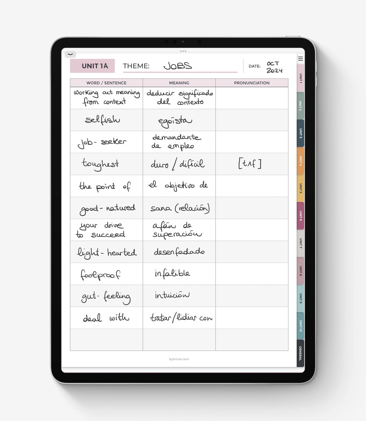 Digital vocabulary notebook