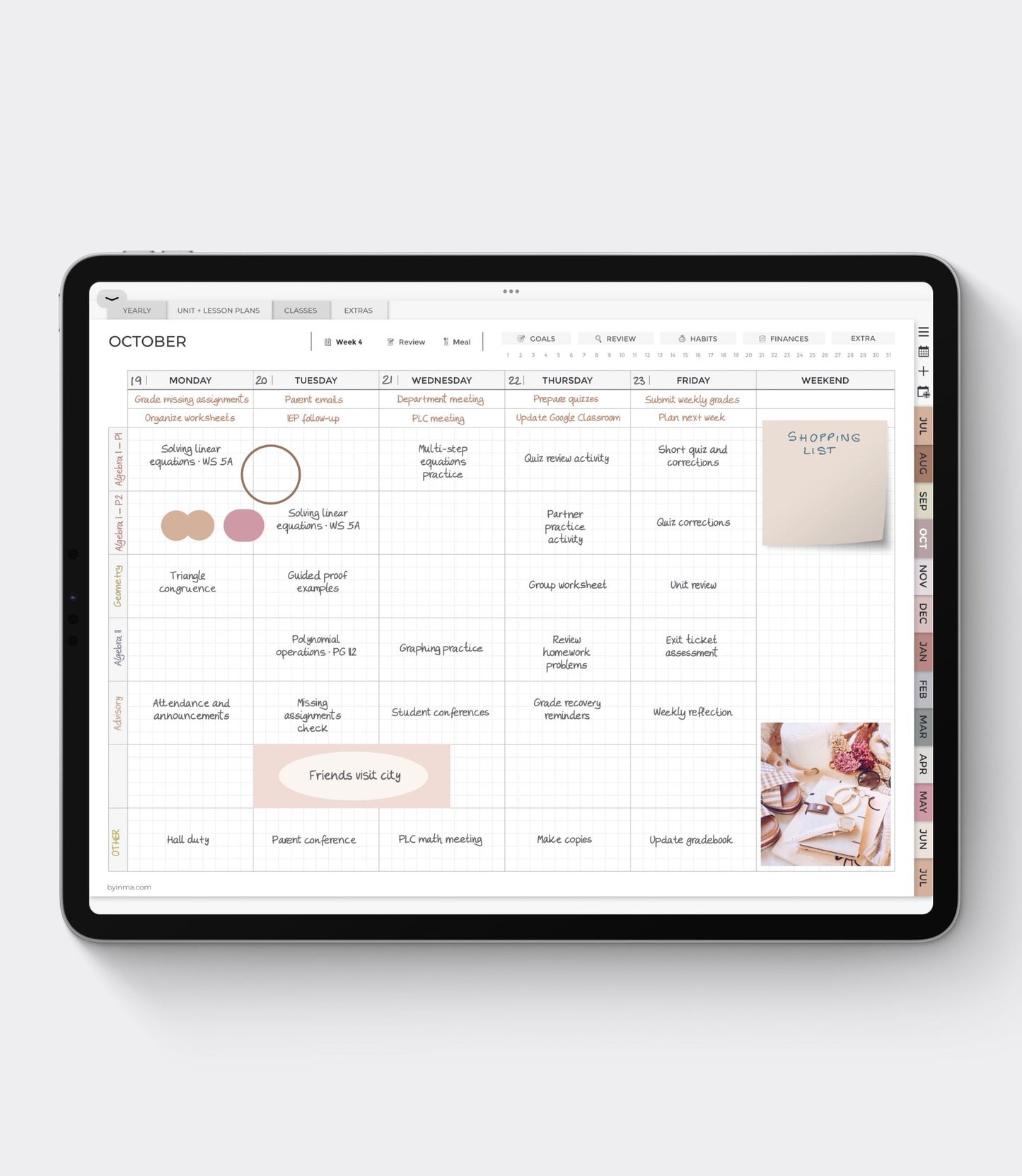 Undated digital planner for teachers - Landscape version