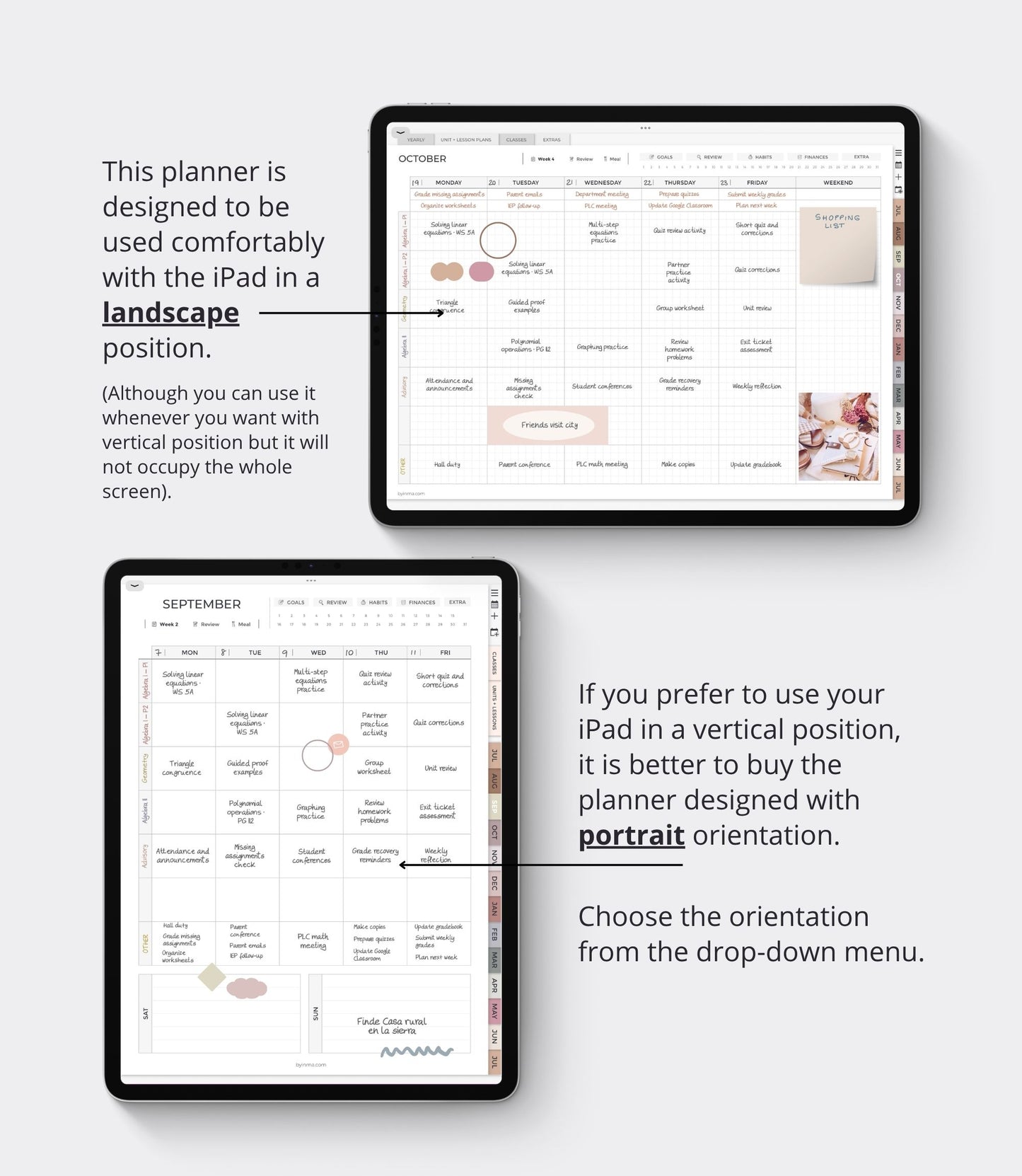 Undated digital planner for teachers - Landscape version